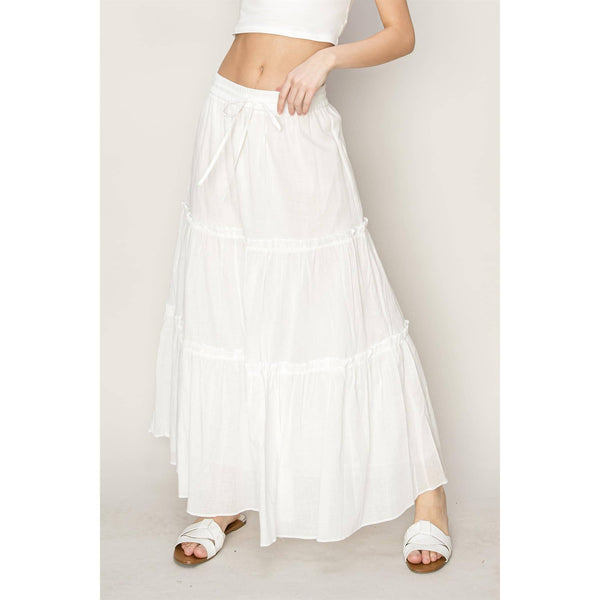 Women's Skirts - Cotton Voile Tiered Midi Skirt - OFF WHITE - Cultured Cloths Apparel