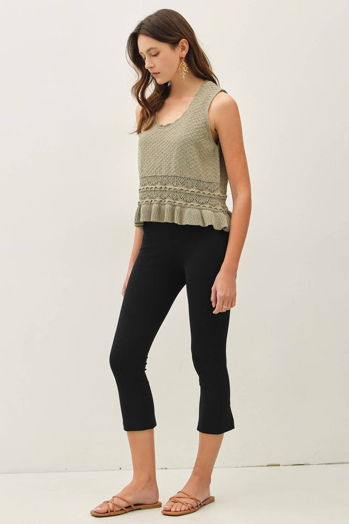 Women's Sleeveless - RUFFLED CROCHET TEXTURED KNIT TOP - - Cultured Cloths Apparel