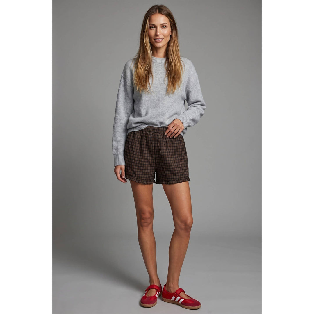 Plaid cotton ruffle shorts