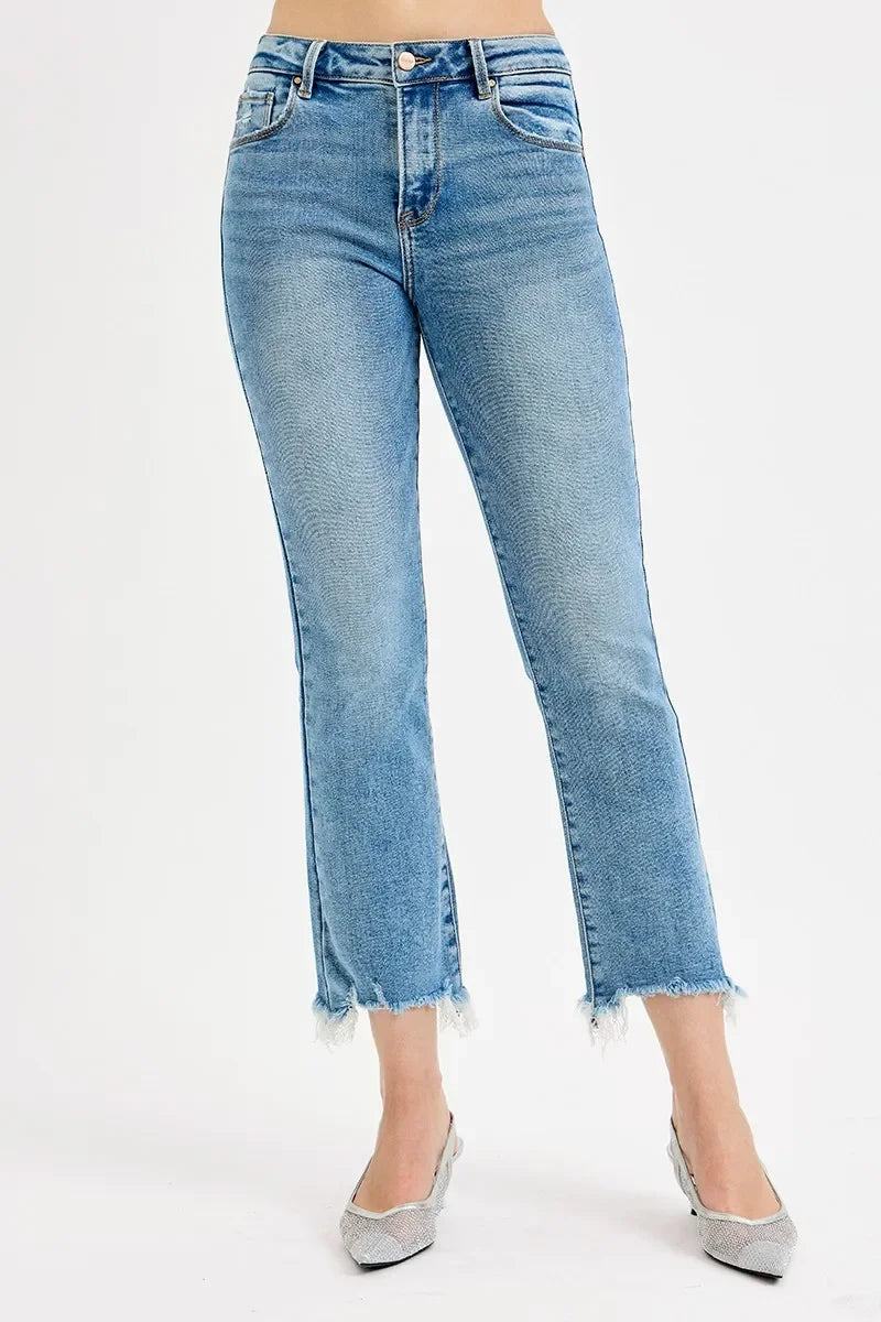 Denim - RISEN Full Size High Rise Crop Straight Slim Jeans Plus Size - - Cultured Cloths Apparel