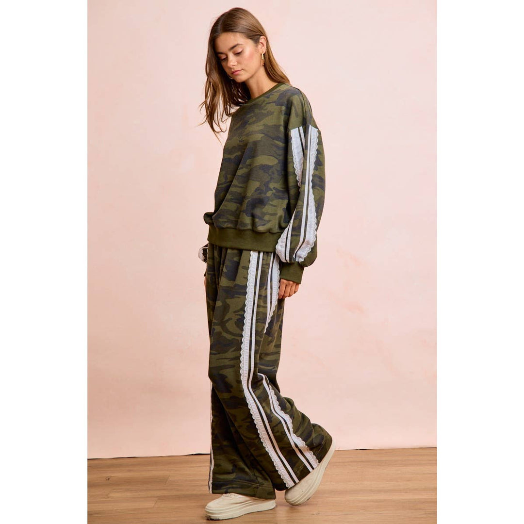 Pants - CAMOUFLAGE FRENCH TERRY LACE CONTRAST SWEATPANTS - - Cultured Cloths Apparel