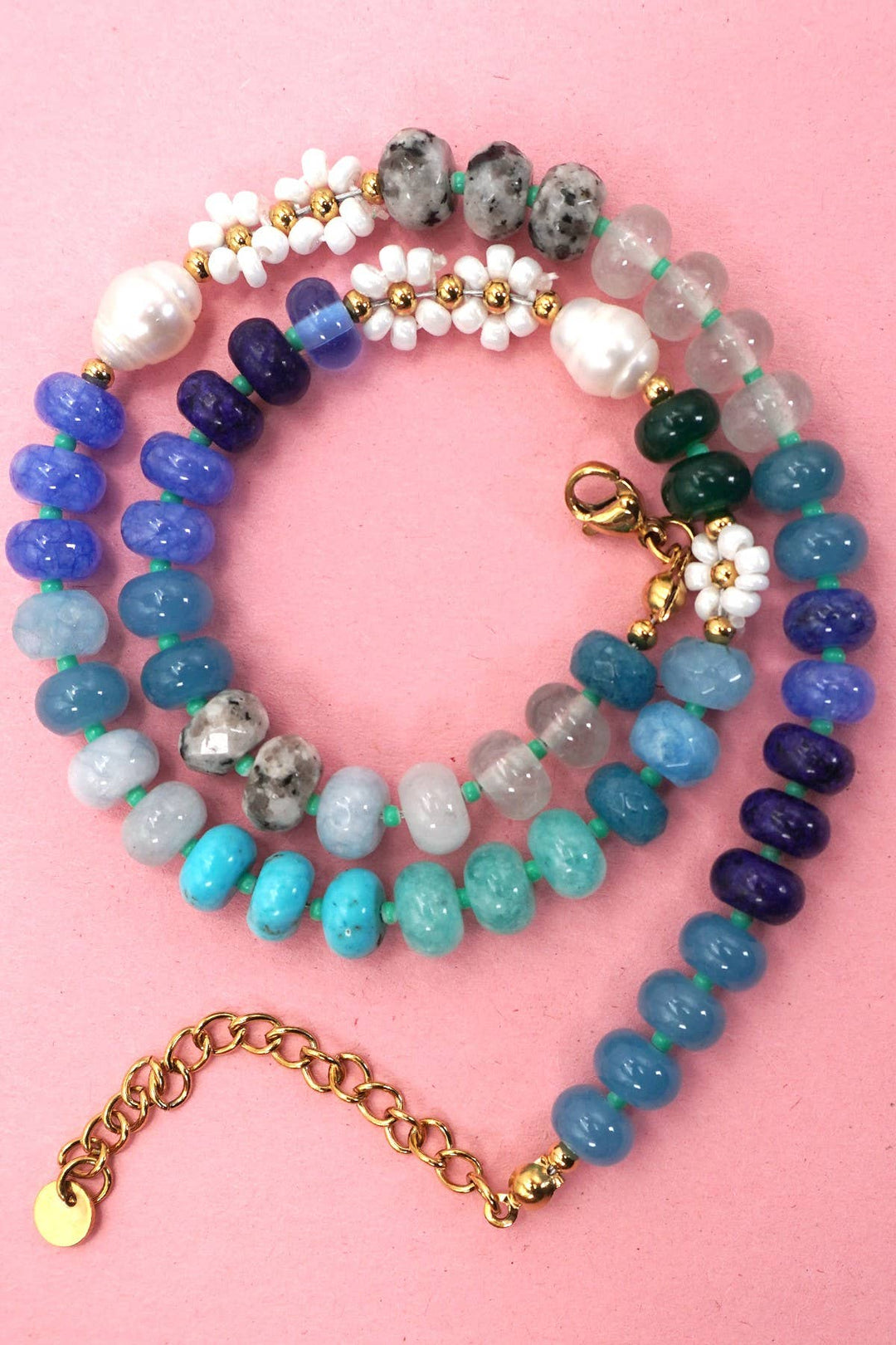 Accessories, Necklaces - NATURAL STONE AGATE GLASS STAINLESS STEEL NECKLACE - - Cultured Cloths Apparel