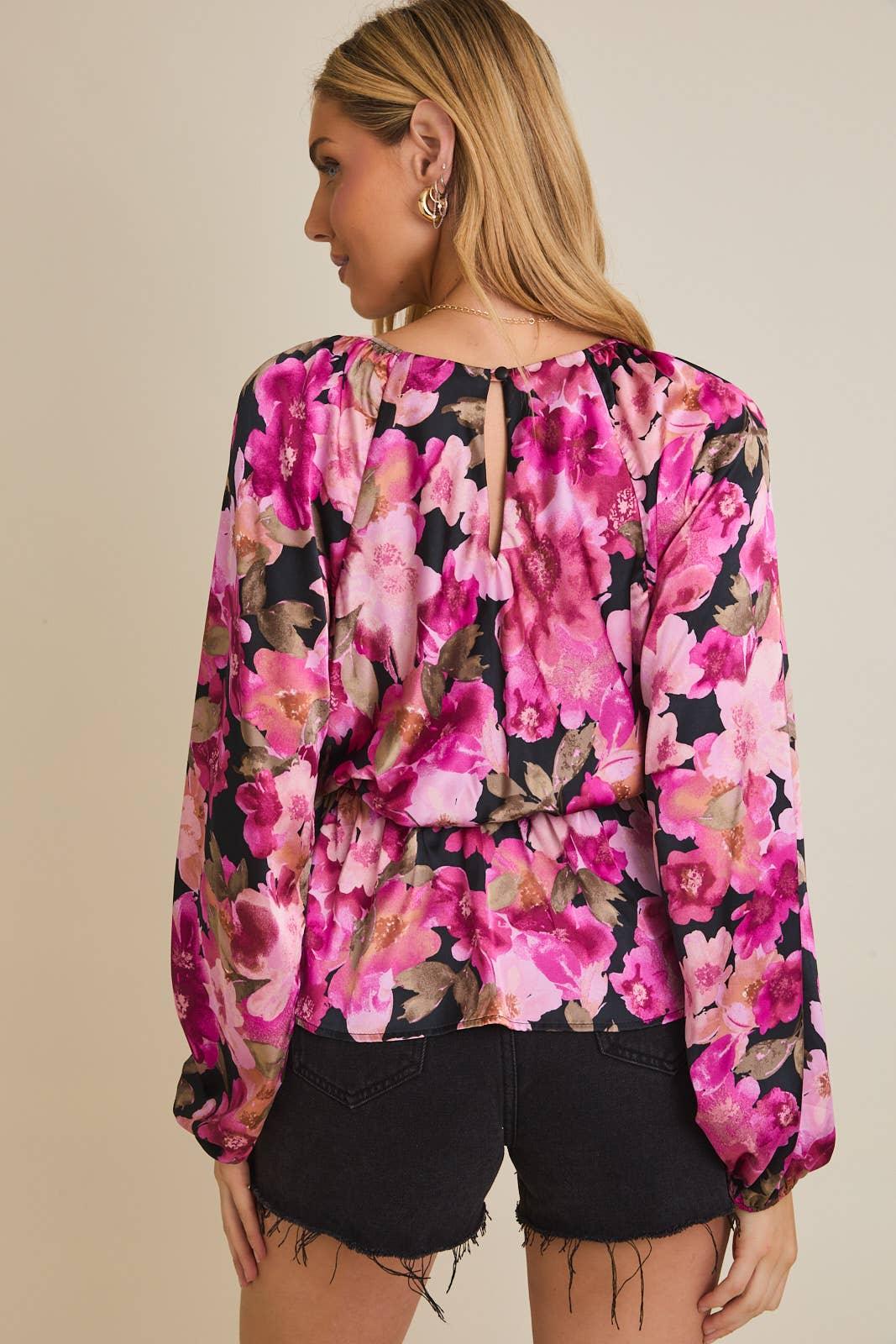 Women's Long Sleeve - LONG SLEEVE SURPLICE PEPPLUM TOP - - Cultured Cloths Apparel