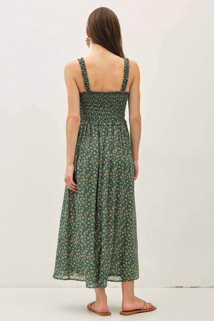 Dresses - FLORAL PRINTED SMOCKE BODICE MIDI DRESS - - Cultured Cloths Apparel