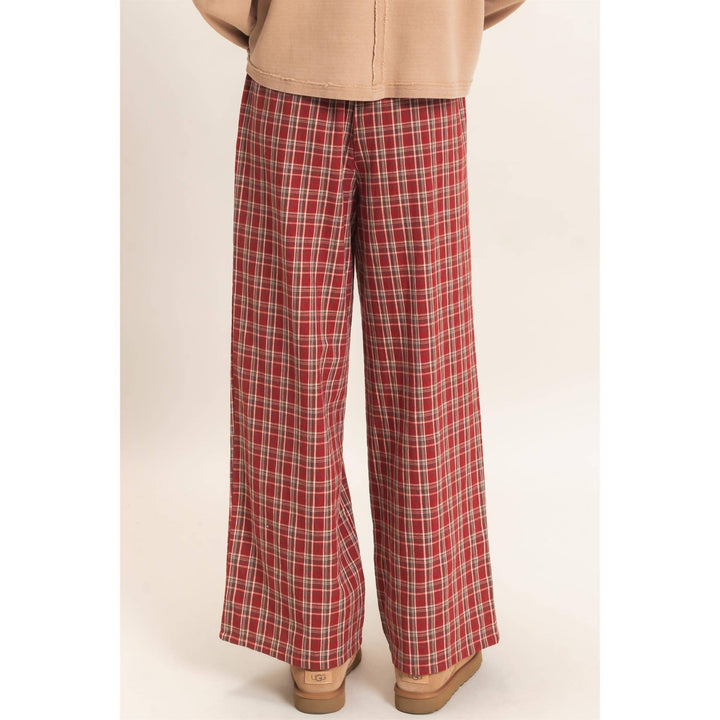 Elastic Waist Plaid Pants