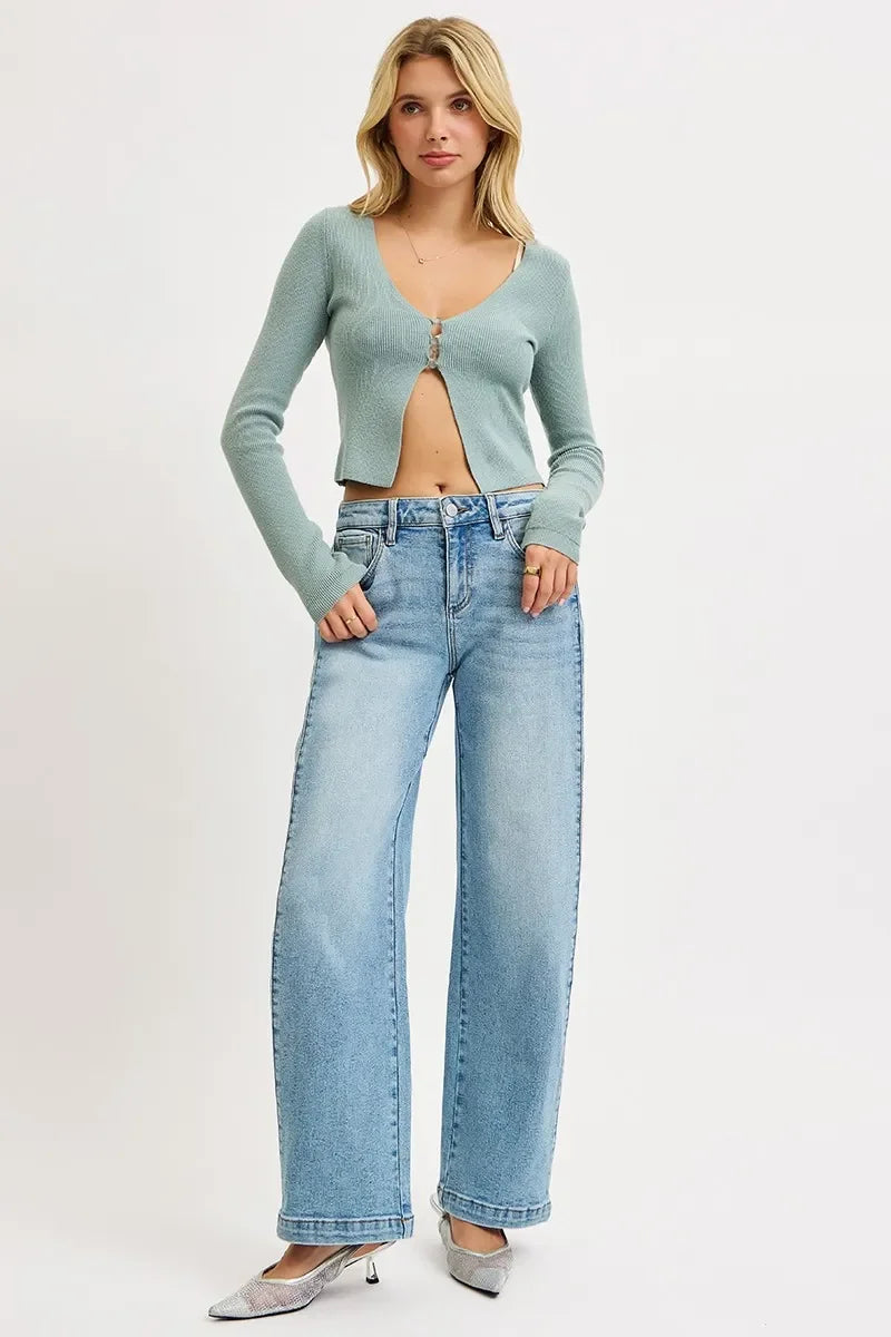 Denim - RISEN Mid Rise Wide Barrel Transferable Leg Snap Jeans - - Cultured Cloths Apparel