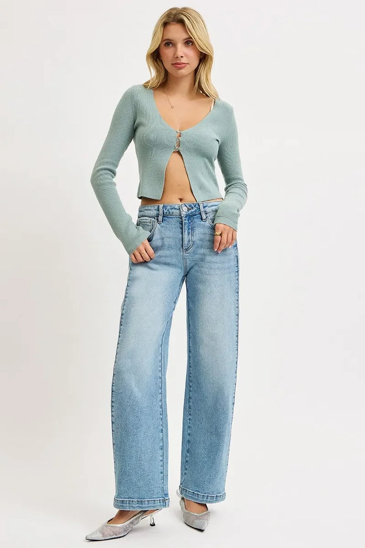 Denim - RISEN Mid Rise Wide Barrel Transferable Leg Snap Jeans - - Cultured Cloths Apparel