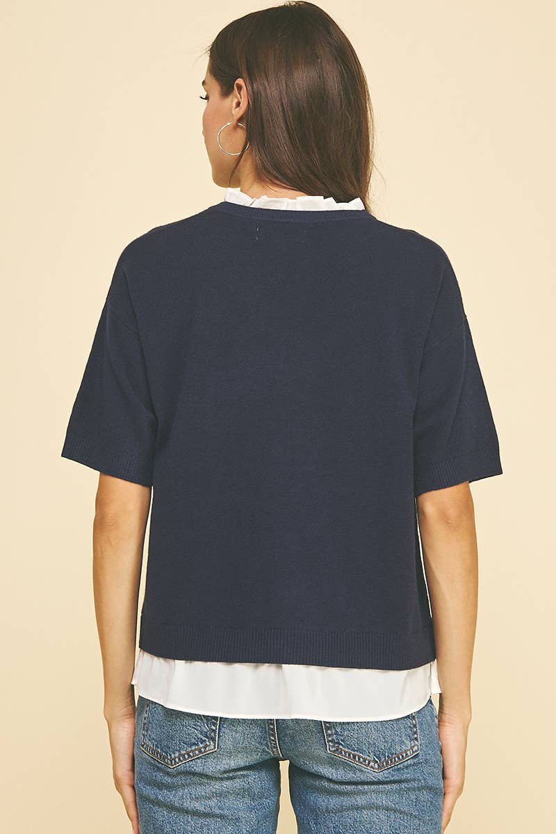 Women's Short Sleeve - MIXED MEDIA LAYERED KNIT TOP - - Cultured Cloths Apparel