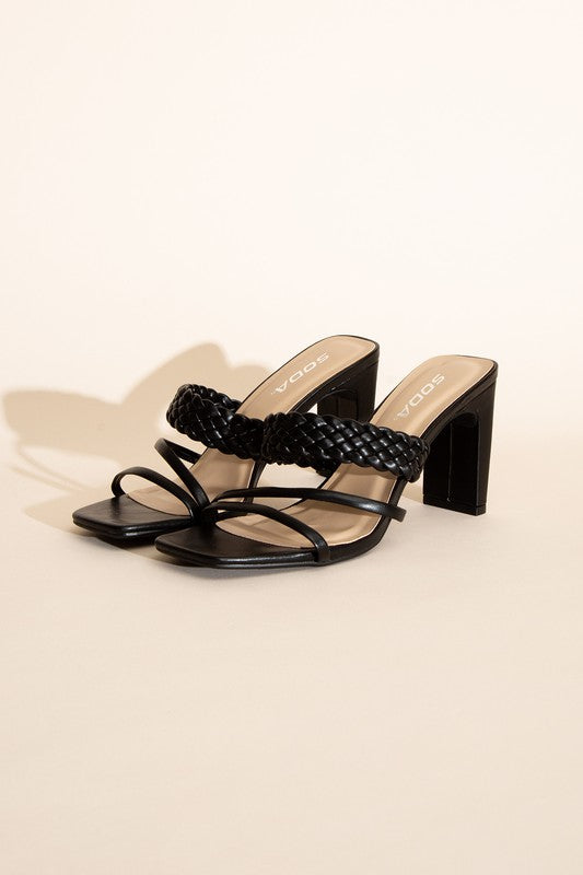 Shoes - CARMEN-S Braided Strap Sandal Heels - BLACK - Cultured Cloths Apparel