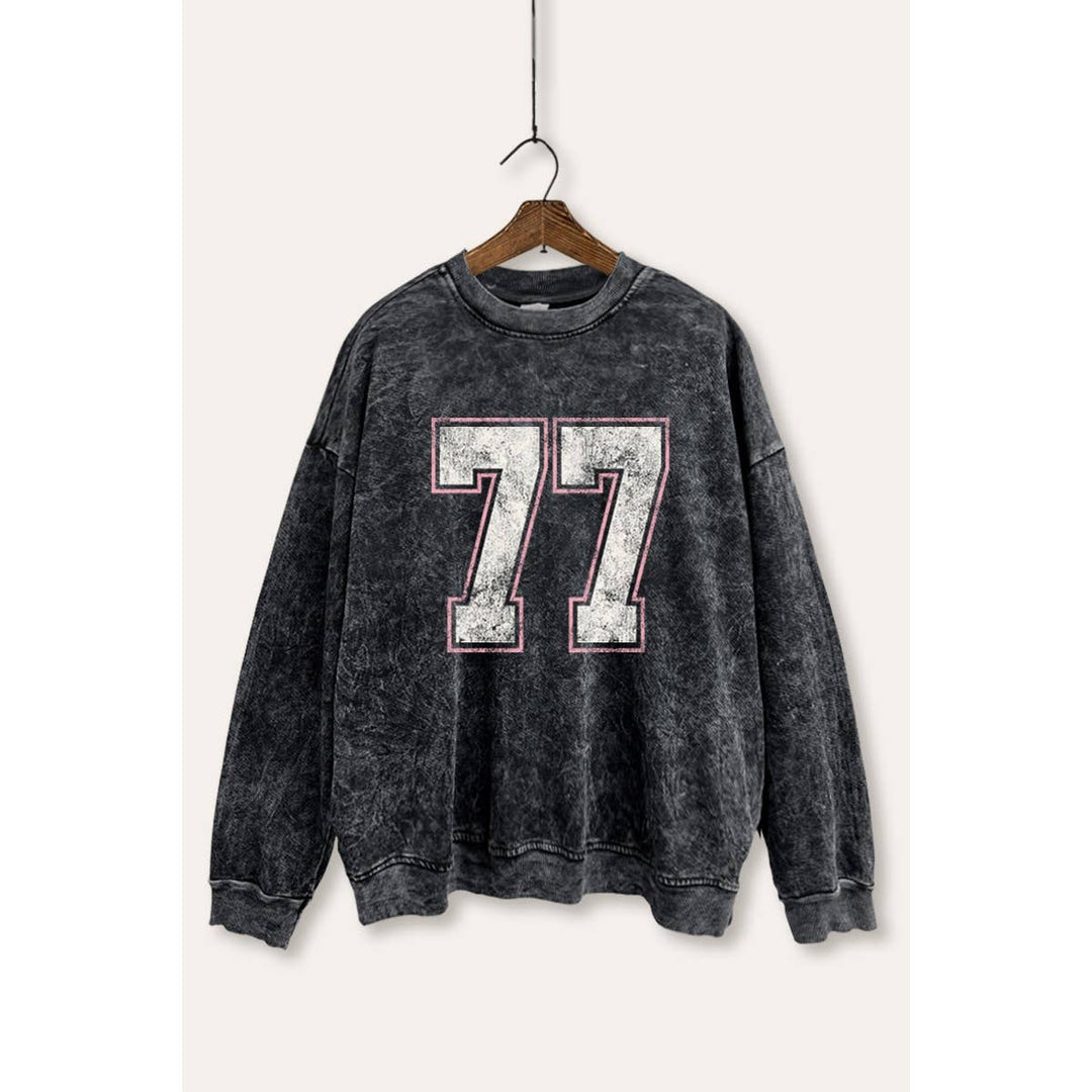 Number 77 Graphic Mineral Wash Sweatshirt