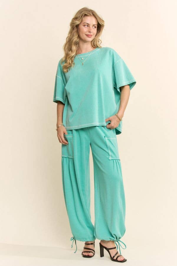 WASHED SHORT SLEEVE AND BALLOON PANTS SET