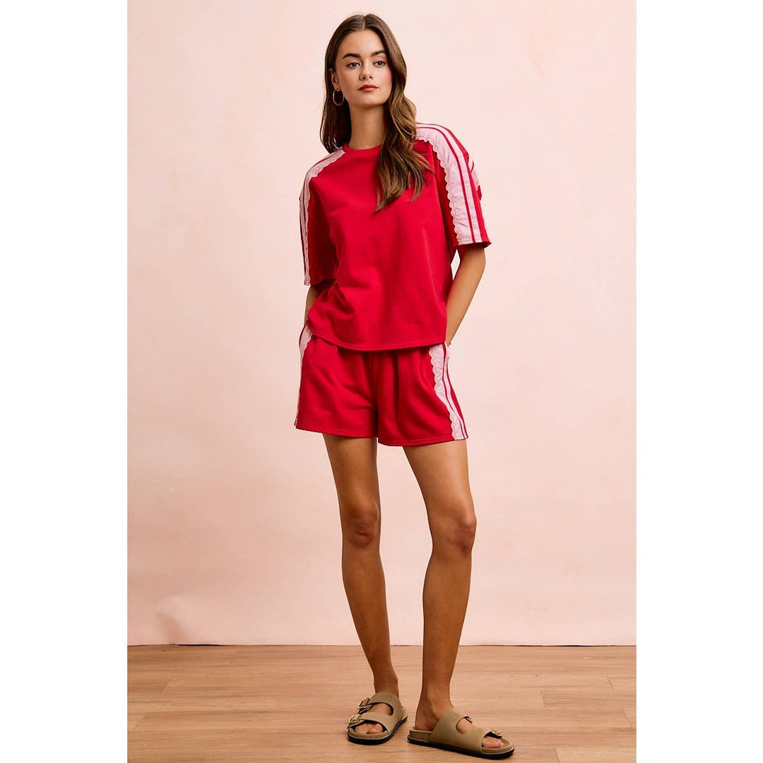 FRENCH TERRY SIDE LACE DRAWSTRING SHORTS