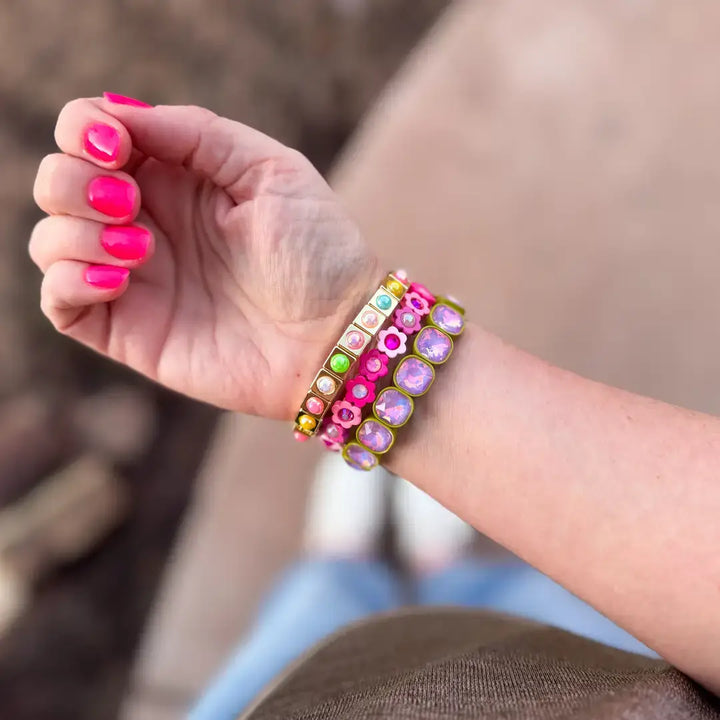 Accessories, Bracelets - Enamel Stretch Bracelet - Flowers - Daisy - - Cultured Cloths Apparel