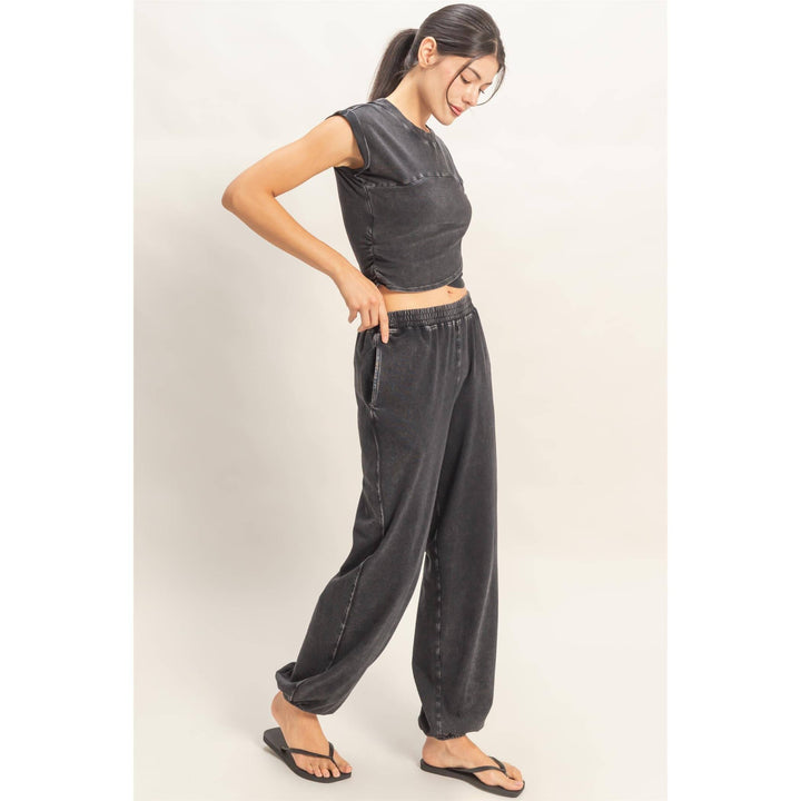 Athleisure - Rolled Sleeve Wrap-Front Crop Top And Jogger Set - - Cultured Cloths Apparel