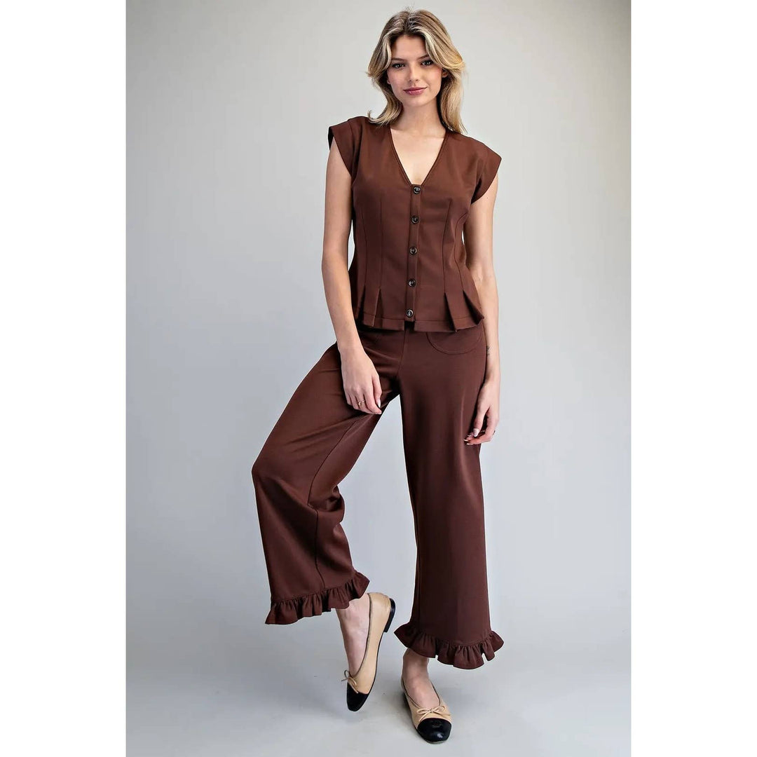 Pants - Straight Leg Ruffled Hem Pants - - Cultured Cloths Apparel