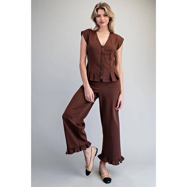 Pants - Straight Leg Ruffled Hem Pants - - Cultured Cloths Apparel