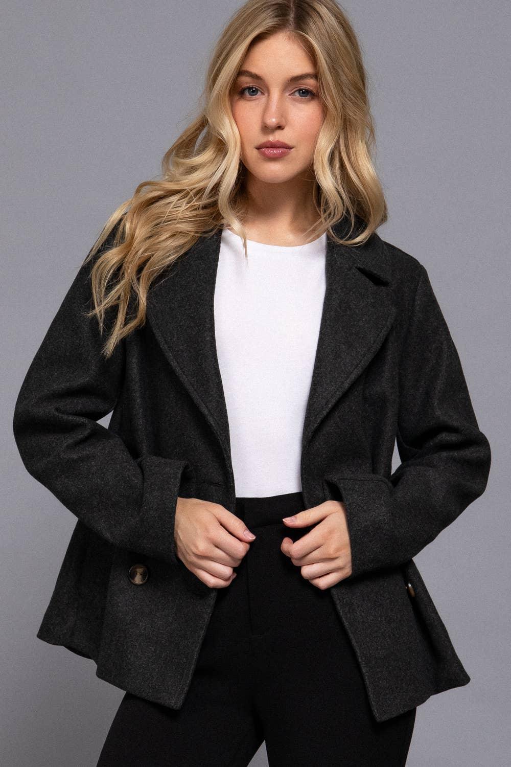 Outerwear - Long Sleeve Soft Felt Short Peacoat - - Cultured Cloths Apparel