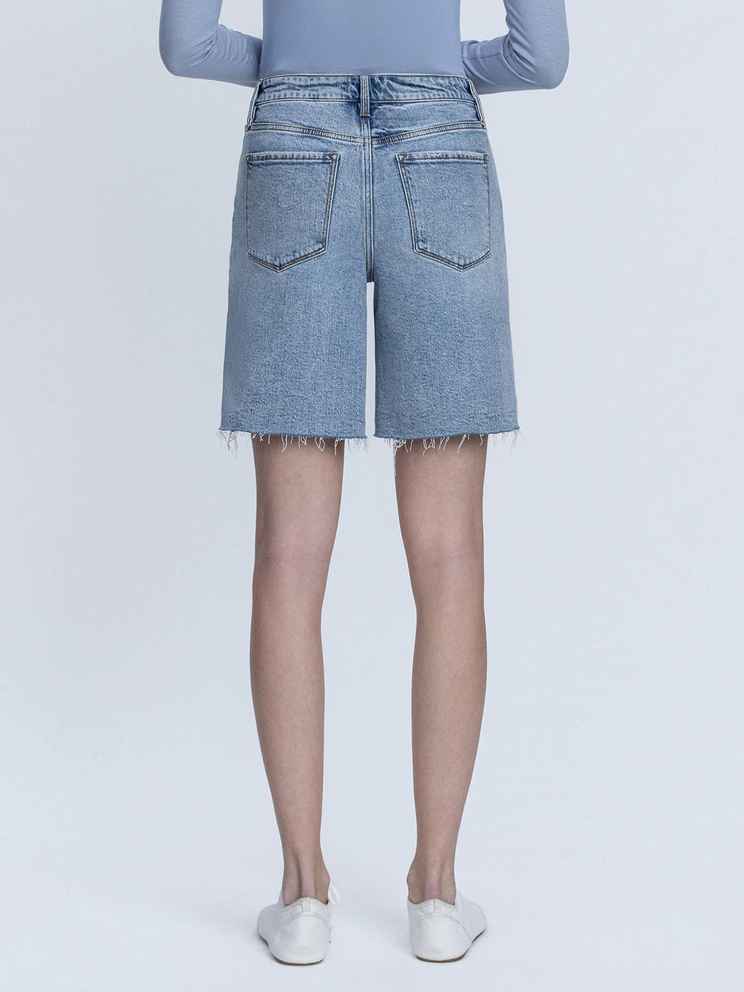 Denim - HIGH RISE RAW HEM DENIM JORTS - - Cultured Cloths Apparel