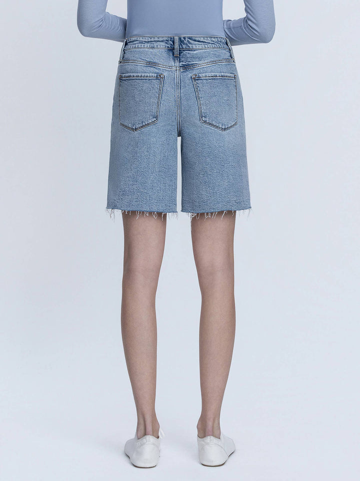 Denim - HIGH RISE RAW HEM DENIM JORTS - - Cultured Cloths Apparel