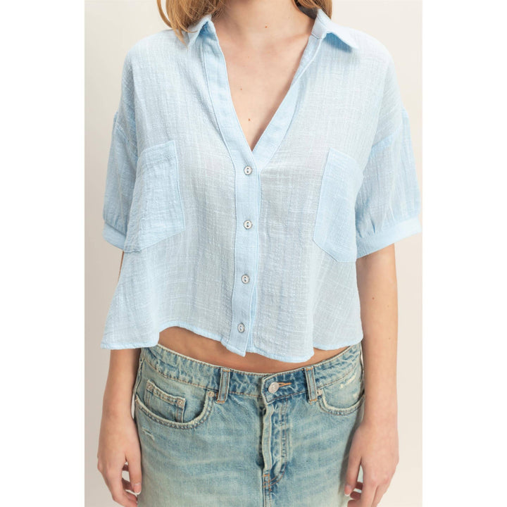 Women's Short Sleeve - Textured Button-Up Shirt - - Cultured Cloths Apparel