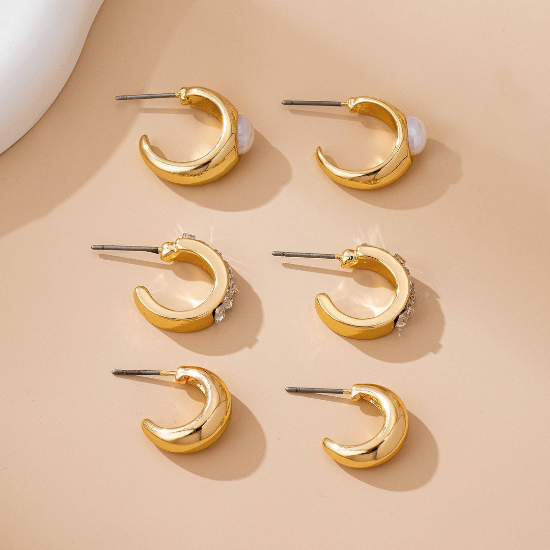 Accessories, Earrings - Pearl & Baguette Huggie Hoop Trio Earring Set - - Cultured Cloths Apparel