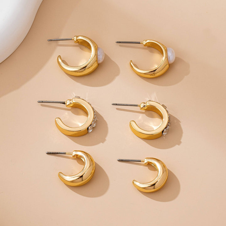 Accessories, Earrings - Pearl & Baguette Huggie Hoop Trio Earring Set - - Cultured Cloths Apparel