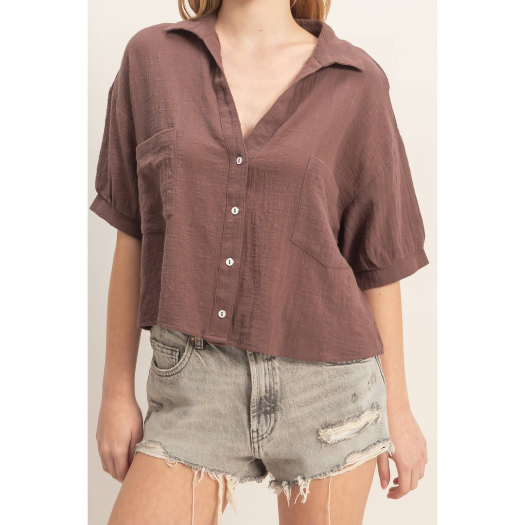 Women's Short Sleeve - Textured Button-Up Shirt - - Cultured Cloths Apparel