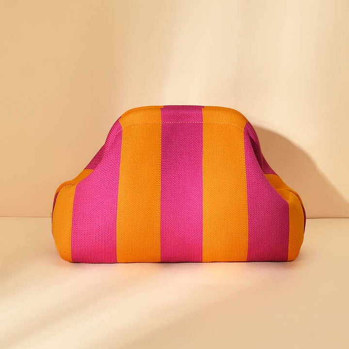 Compact Urban Chic Stripe Design Clutch Bag Makeup Pouch