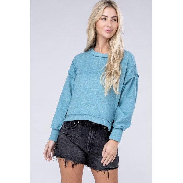 Women's - Brushed Melange Hacci Oversized Sweater - DUSTY TEAL - Cultured Cloths Apparel