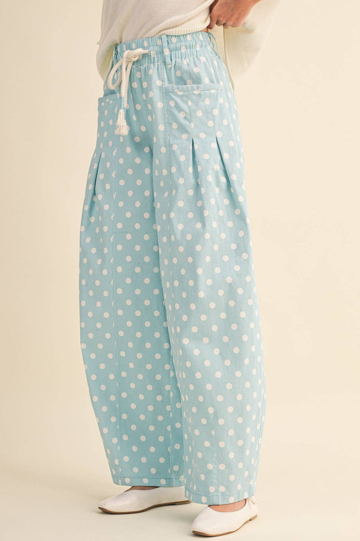 POLKA DOT PLEATED BARREL PANTS