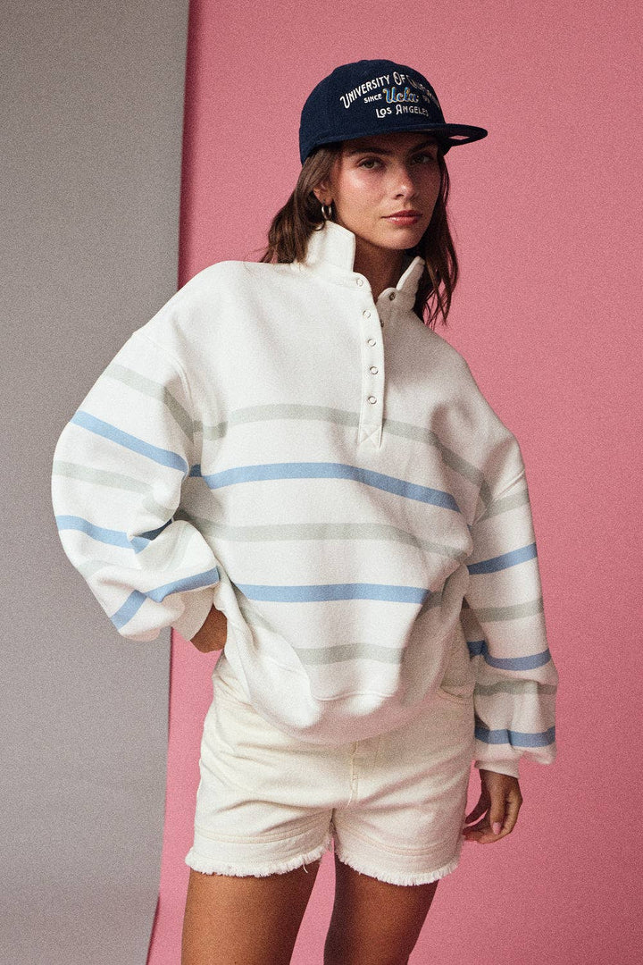 Striped Mock Neck Pullover