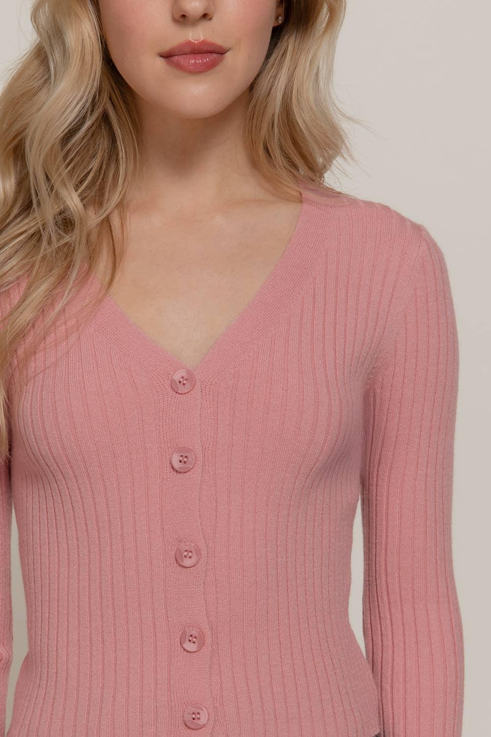 Women's Sweaters - Long Sleeve V-neck Fitted Sweater Cardigan - - Cultured Cloths Apparel