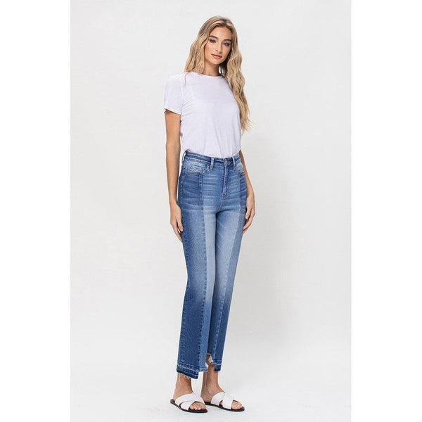 Denim - SUPER HIGH RISE CROP STRAIGHT W CONTRAST AND UNEVE -  - Cultured Cloths Apparel
