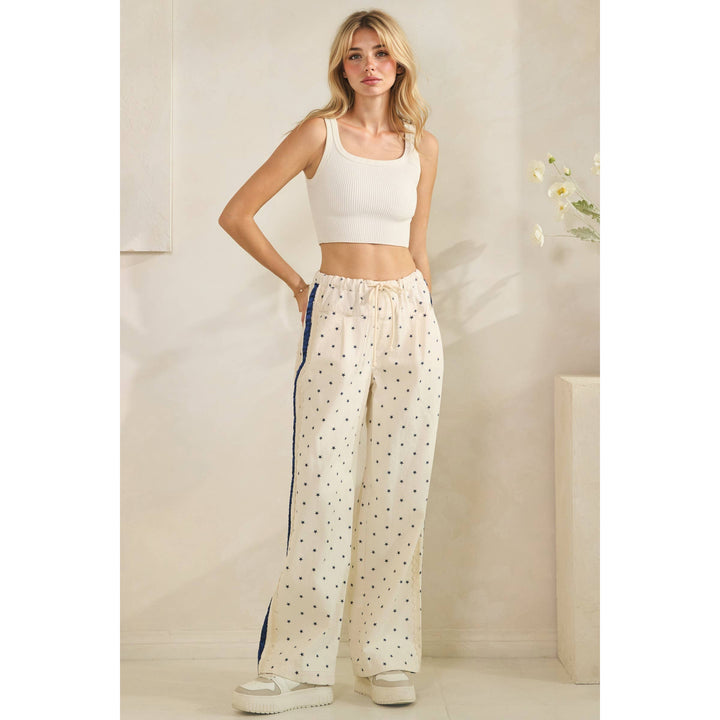 Polka Dot Pants with Satin Contrast Accents
