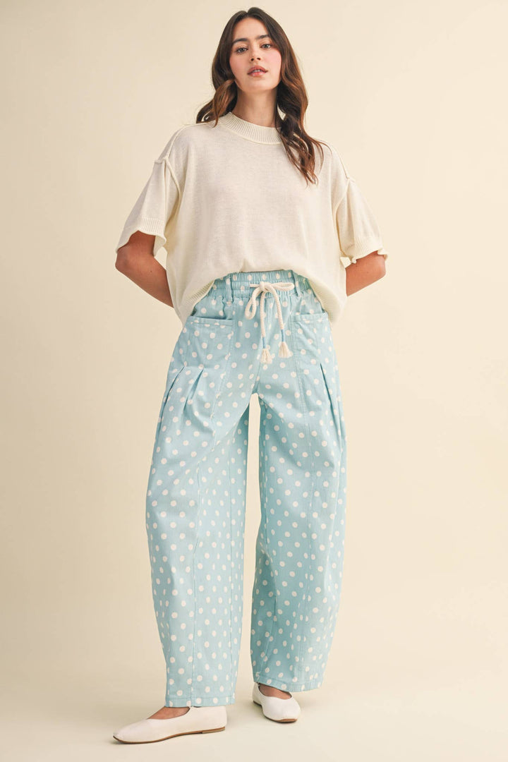 POLKA DOT PLEATED BARREL PANTS