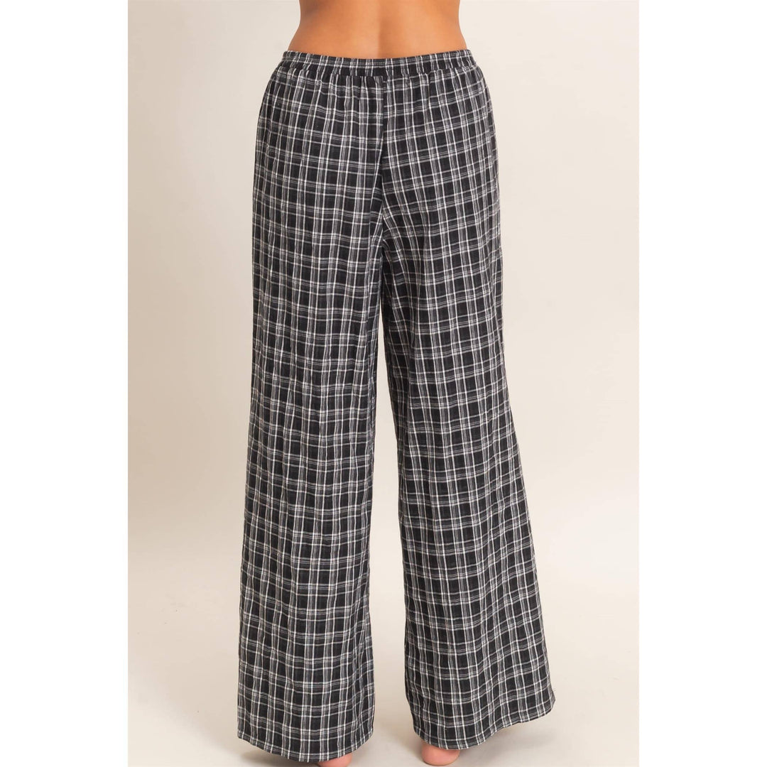Elastic Waist Plaid Pants