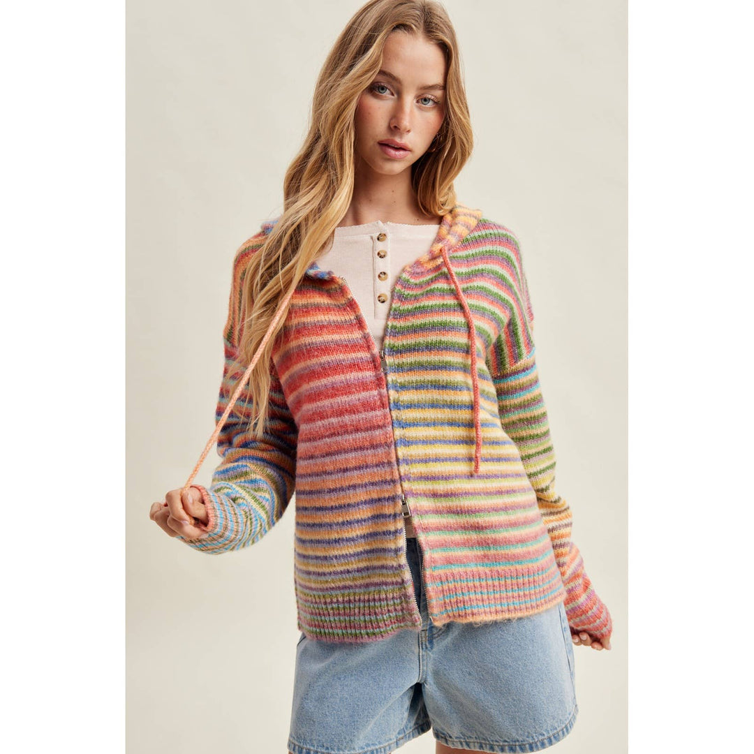 MULTI STRIPE ZIP SWEATER HOODIE