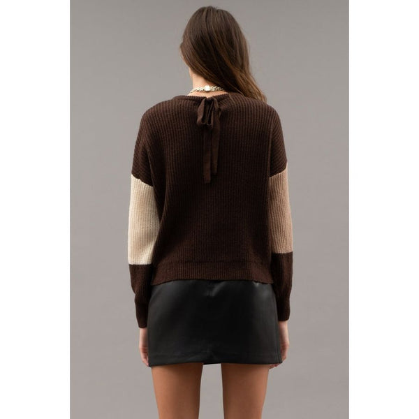 Women's Sweaters - Colorblock Back Tie Knit Sweater -  - Cultured Cloths Apparel