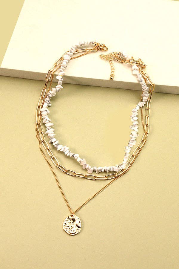 Accessories, Necklaces - NATURAL STONE LAYER NECKLACE | 25N370 - - Cultured Cloths Apparel