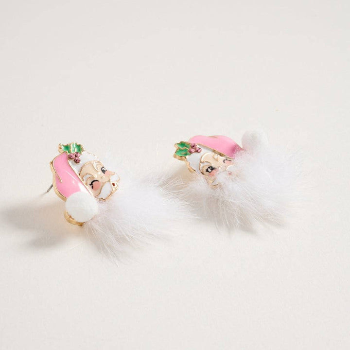 Accessories, Earrings - Santa Claus Face with Fur Beard Post Earrings - - Cultured Cloths Apparel