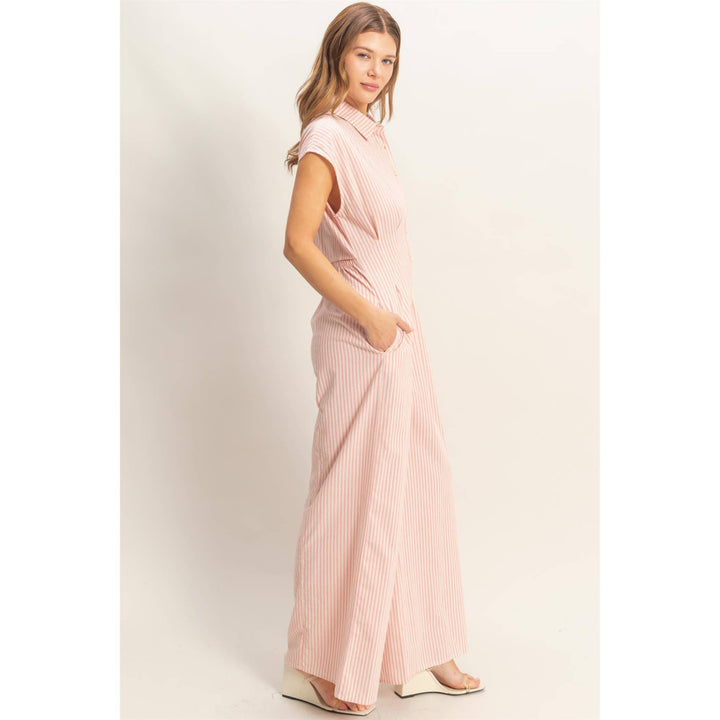 Striped Button Down Jumpsuit