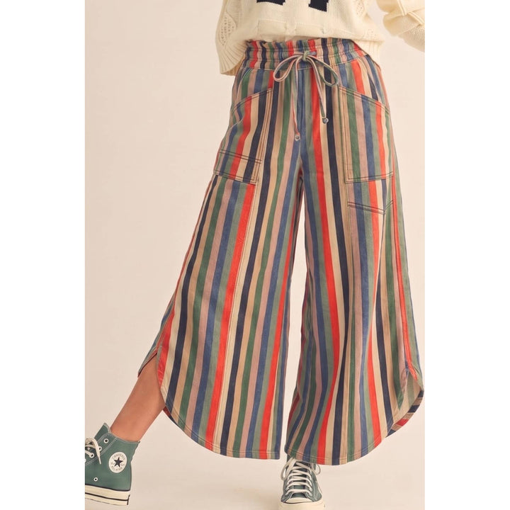 Stripe Tulip Washed Denim Relaxed Fit Pants