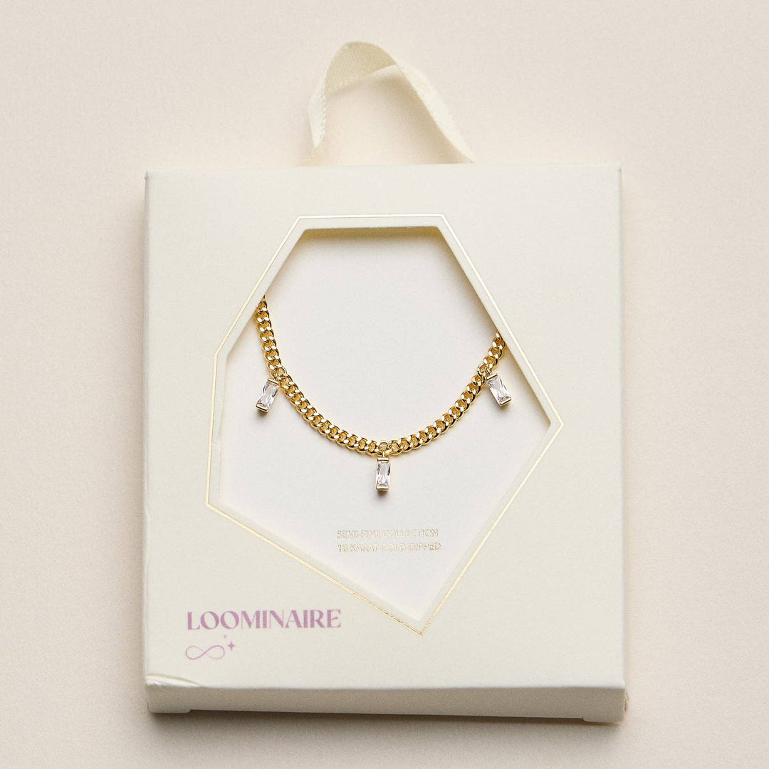 Accessories, Necklaces - Gold Dipped Baguette Crystal Charm | Necklace - - Cultured Cloths Apparel
