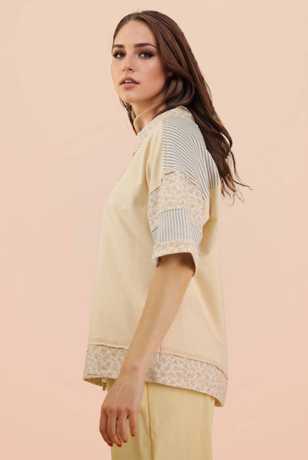 Women's Short Sleeve - Oversized Half Button Down Collared Knit Top - - Cultured Cloths Apparel