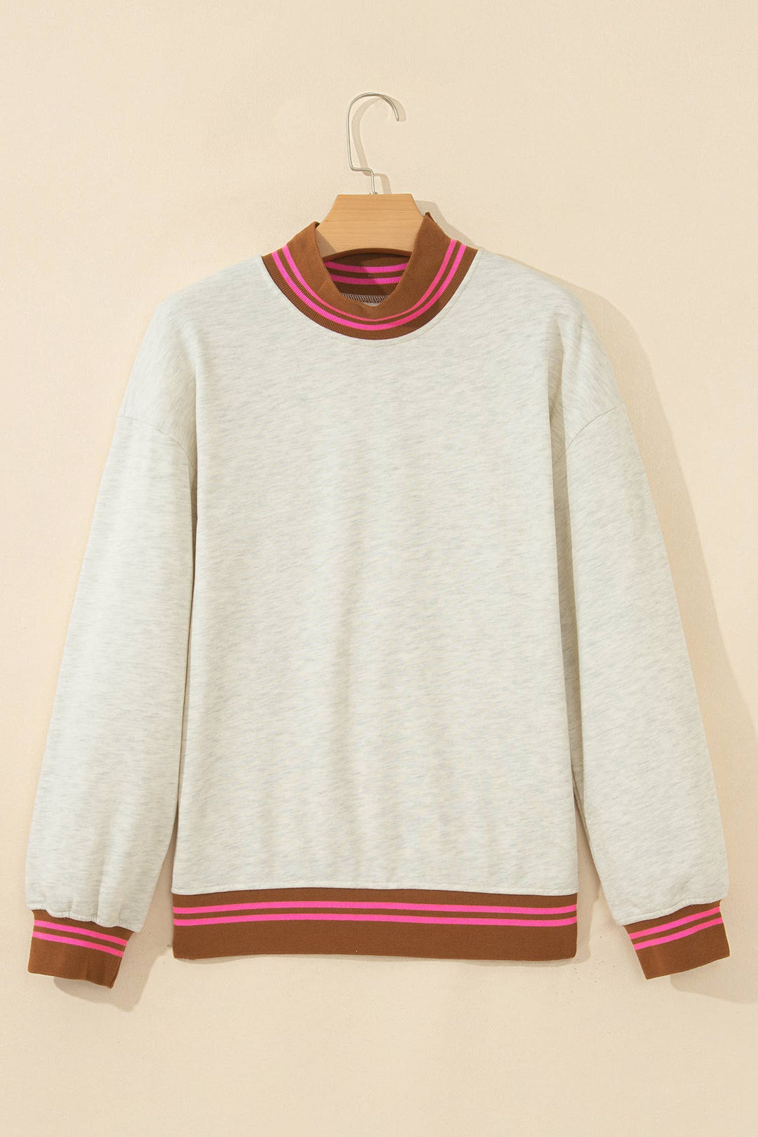Striped Ribbed Trim Mock Neck Sweatshirt (S-XL)