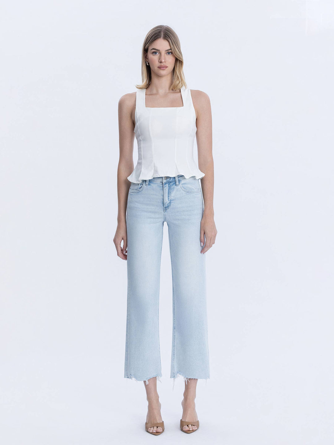 Denim - HIGH RISE LIGHT WASH SLIM WIDE JEANS - - Cultured Cloths Apparel