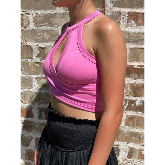 Athleisure - Keyhole Cropped Cross Front Ribbed Cami -  - Cultured Cloths Apparel