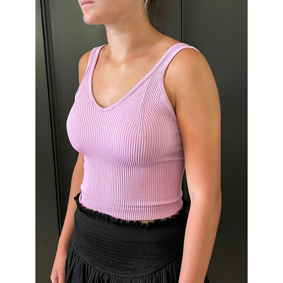 Women's Sleeveless - V Neck Contour Rib Crop Tank -  - Cultured Cloths Apparel