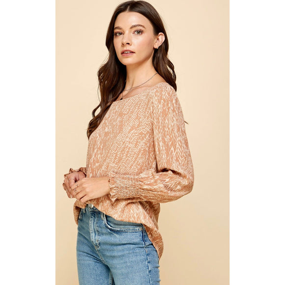 Women's Long Sleeve - Printed Fall Blouse with Smocked Sleeves -  - Cultured Cloths Apparel