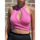 Sleepwear & Loungewear - Keyhole Cropped Cross Front Ribbed Cami -  - Cultured Cloths Apparel